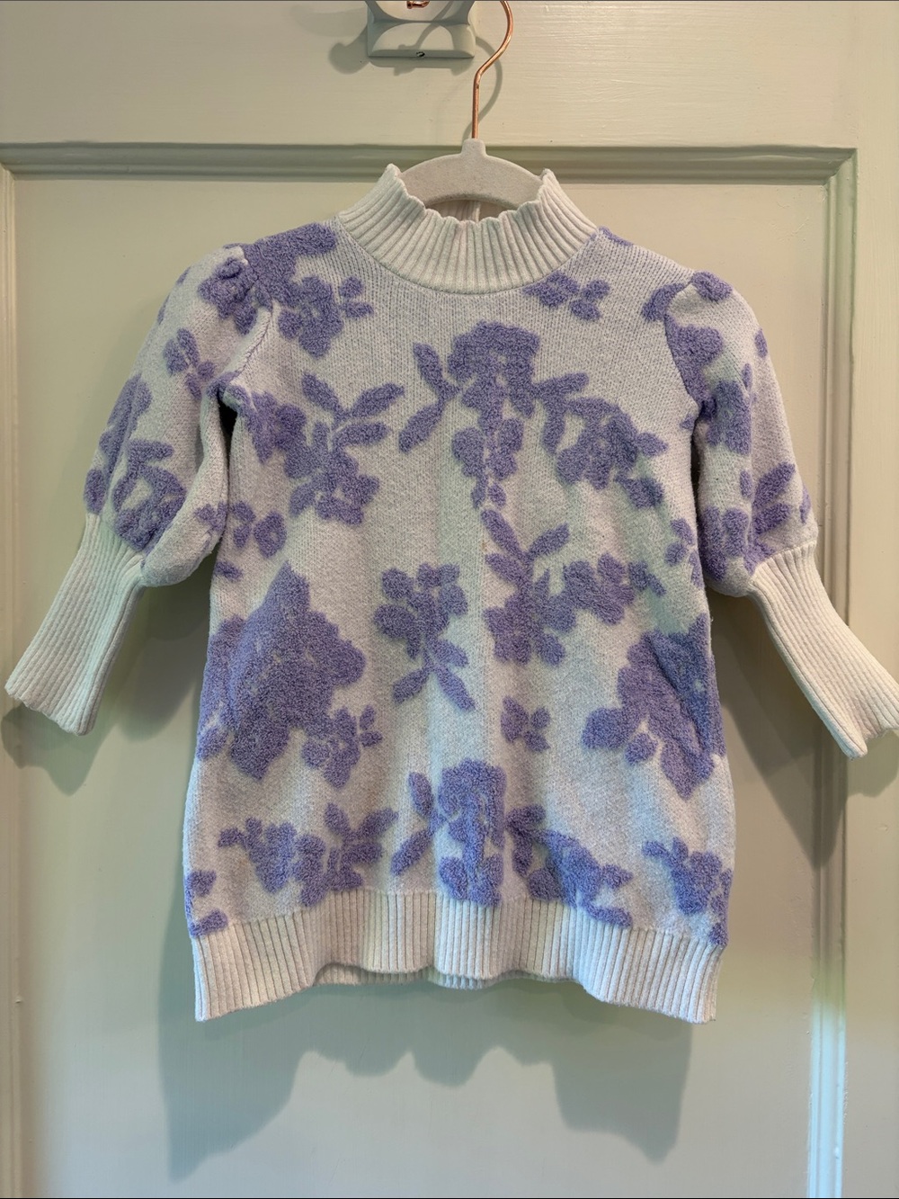 Janie and Jack Purple Floral Sweater Dress with Puff Bishop Sleeves 6-12 months